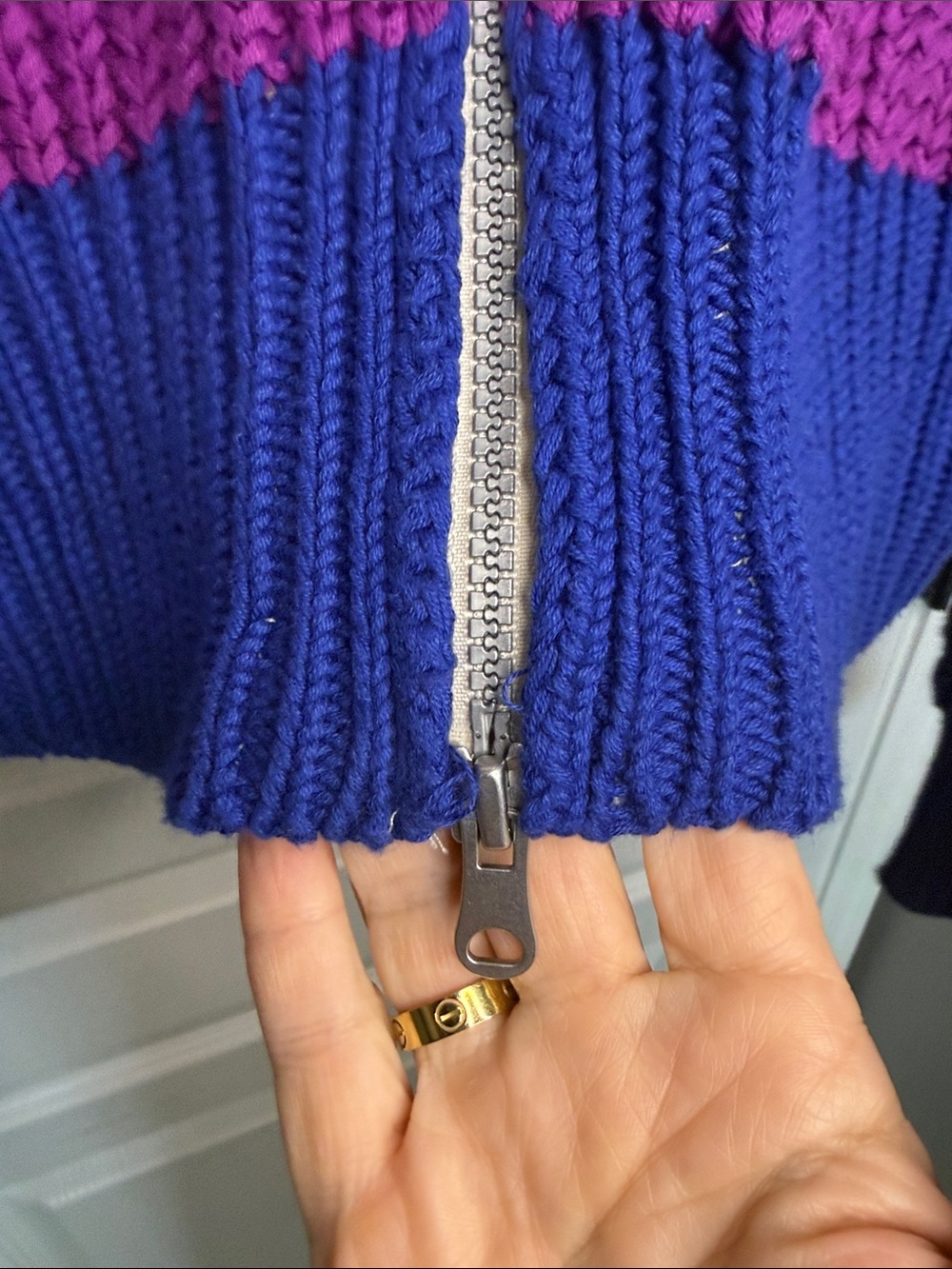 aerie Zip-Front Cropped Striped Sweater in Cream, Tan, Purple, Blue - Picture 5 of 9